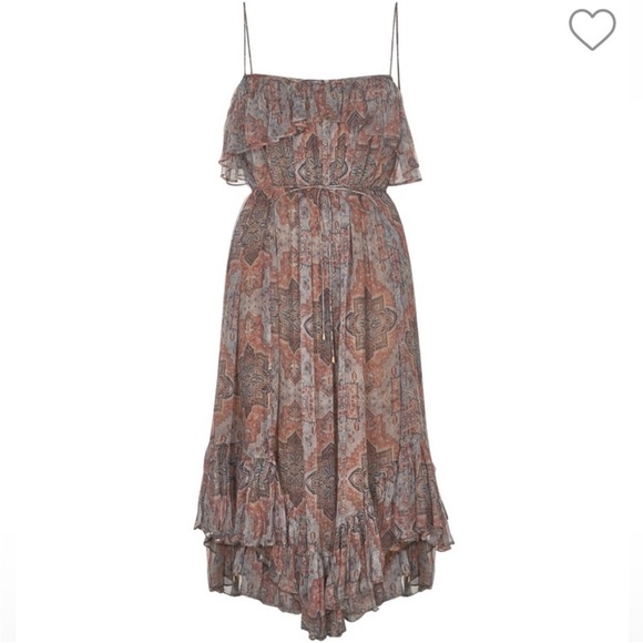 Zimmermann Dresses & Skirts - 100% Silk Zimmermann Dress - Pleated Chiffon Ruffle Dress Boho Pink and Gray